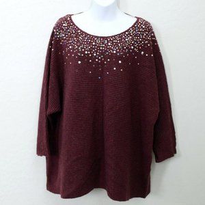 NWOT Lane Bryant Raglan Sleeve Embellished Beaded Knit Sweater Size 14/16
